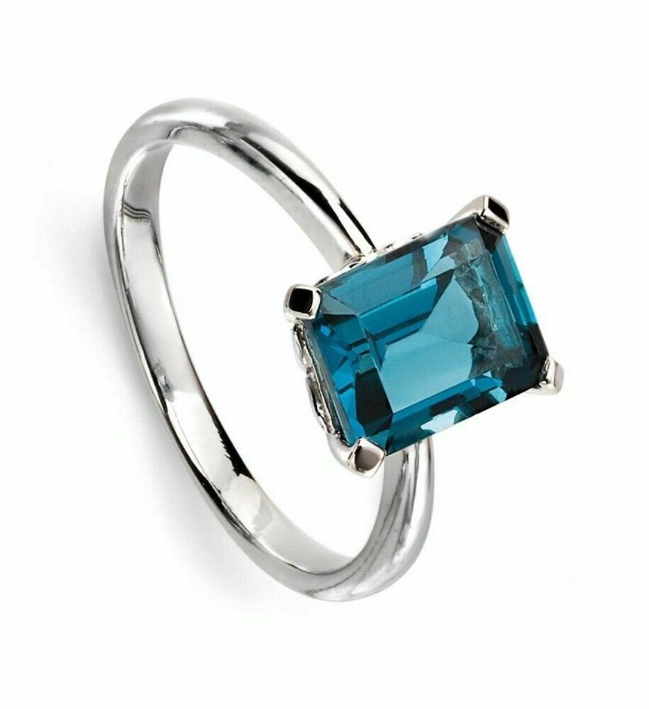 9ct White Gold London Blue Topaz Solitaire Ring 375 Hallmarked Sizes L - Q