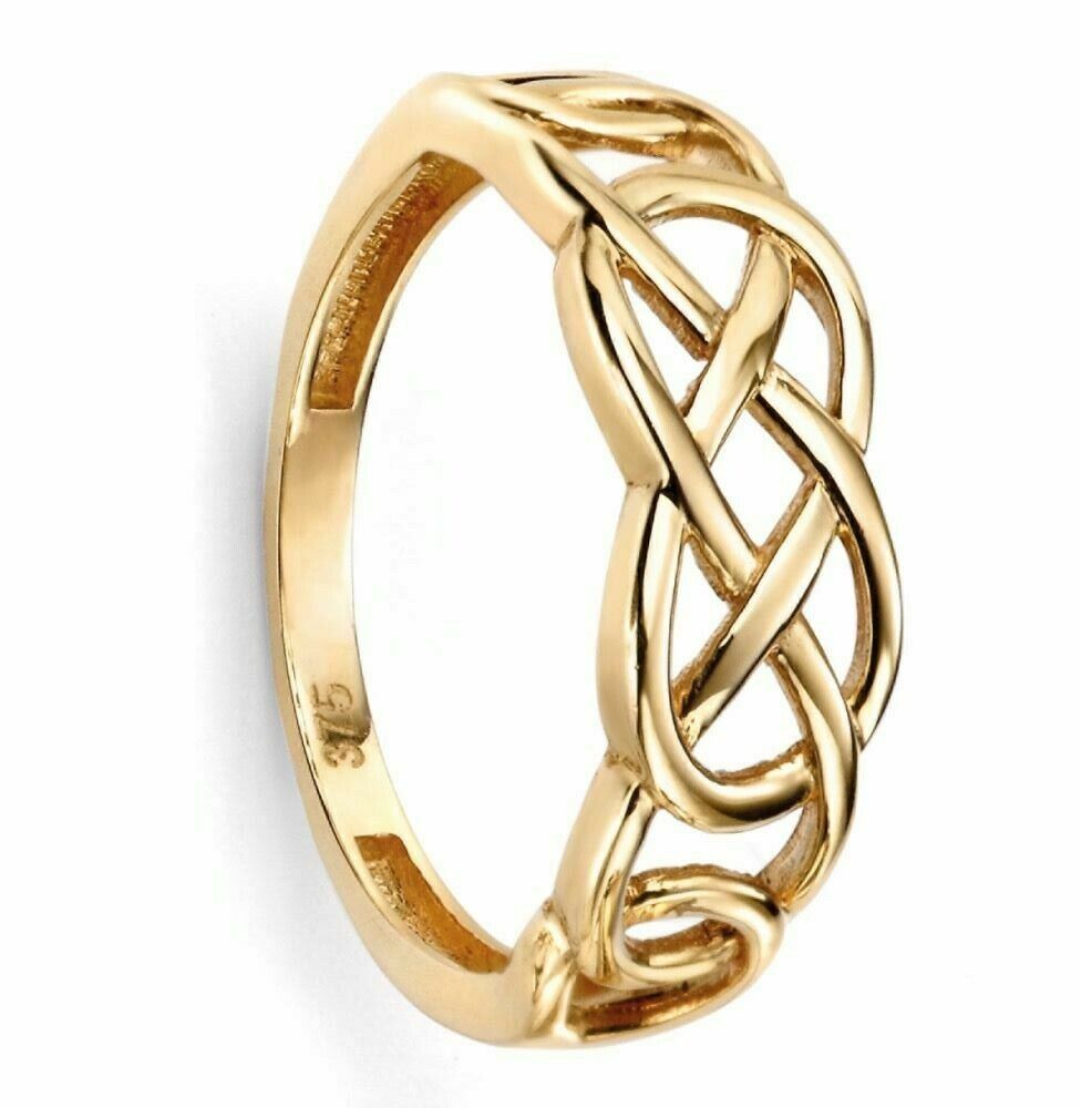 9ct Yellow Gold Celtic Pattern Ring Sizes L - Q  British Made Brand New