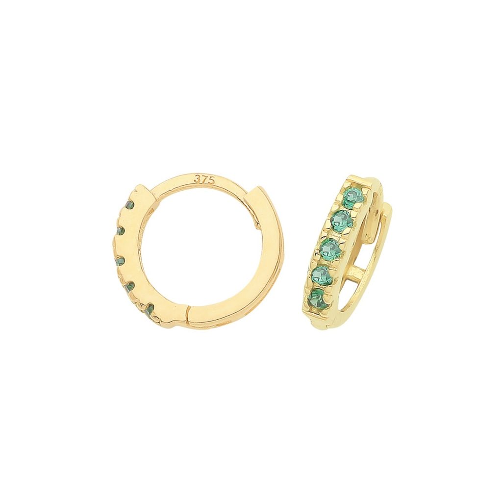 9ct Yellow Gold Emerald Hoop Earrings British Made 375 Hallmark Brand New Boxed