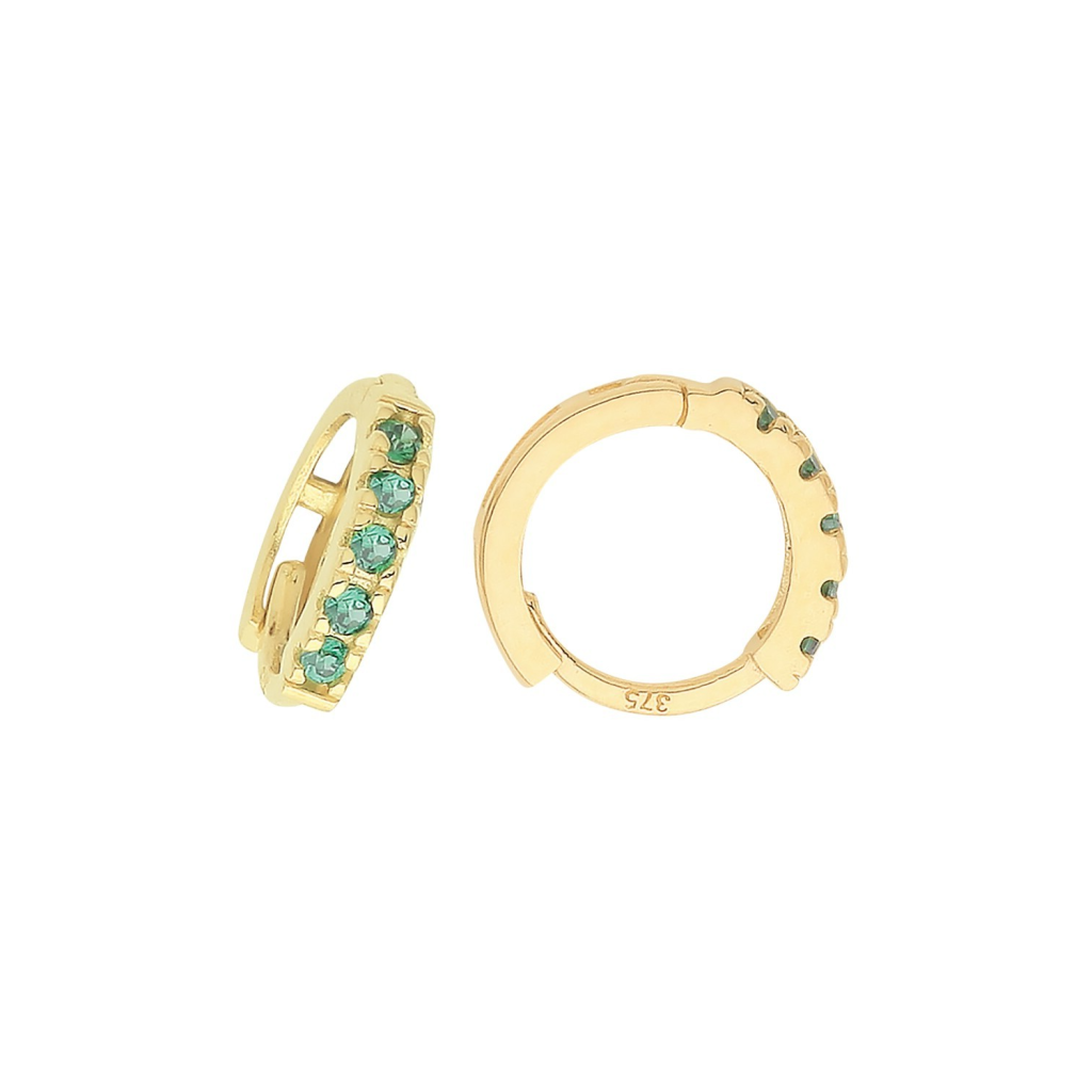 9ct Yellow Gold Emerald Hoop Earrings British Made 375 Hallmark Brand New Boxed