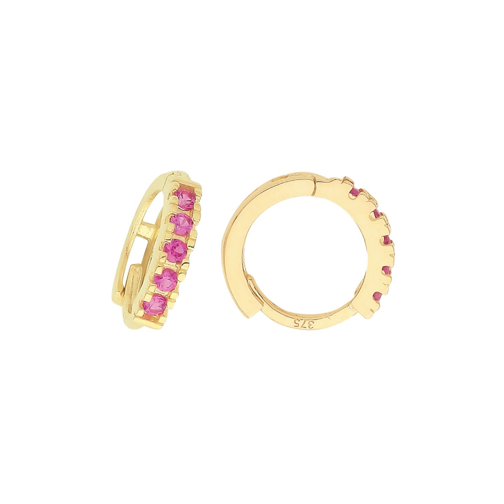 9ct Yellow Gold Ruby Hoop Earrings British Made 375 Hallmark Brand New Boxed
