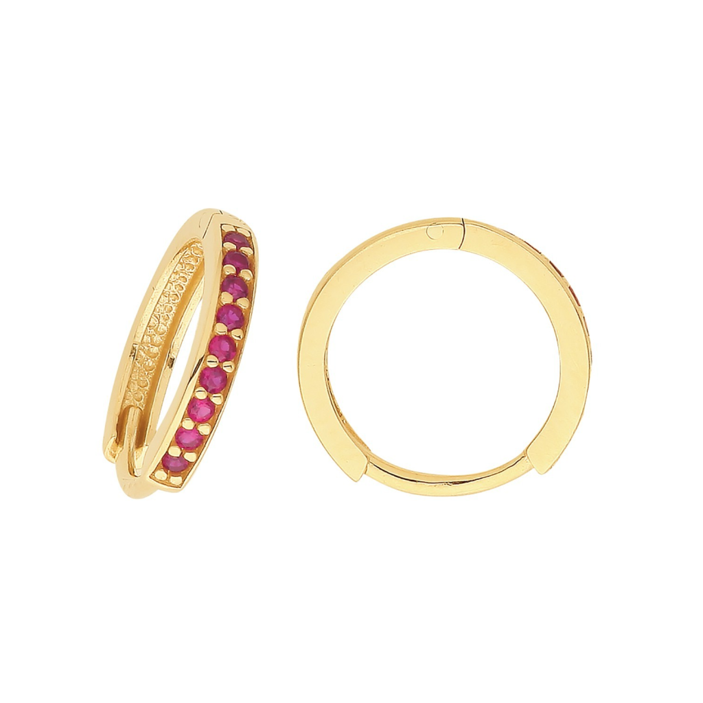 9ct Yellow Gold Ruby Hoop Earrings British Made 375 Hallmark Brand New Boxed