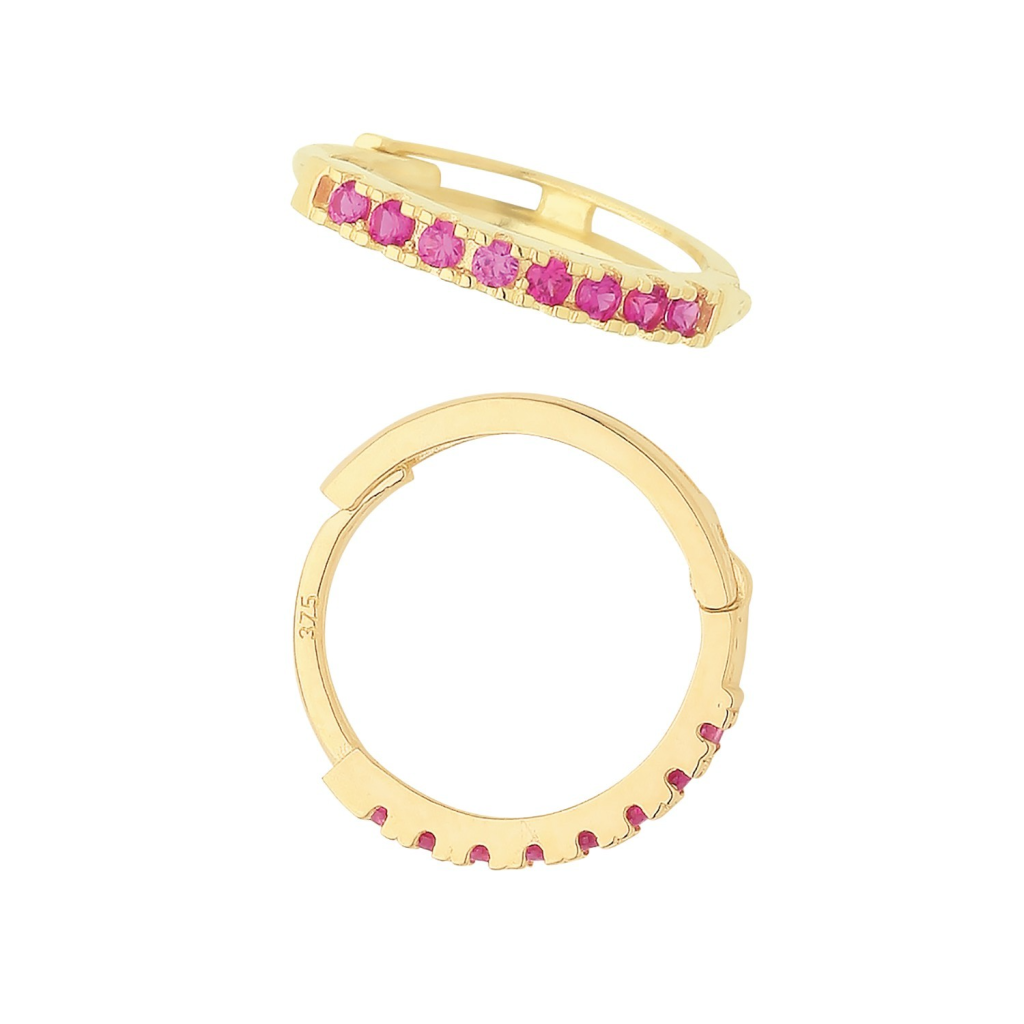 9ct Yellow Gold Ruby Hoop Earrings British Made 375 Hallmark Brand New Boxed