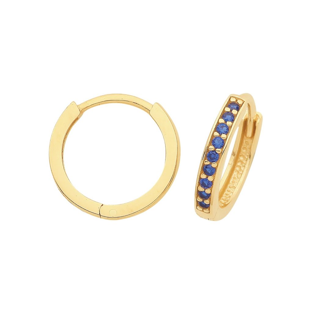 9ct Yellow Gold Sapphire Hoop Earrings British Made 375 Hallmark Brand New Boxed