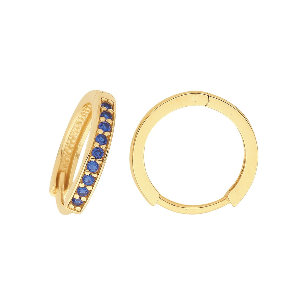 9ct Yellow Gold Sapphire Hoop Earrings British Made 375 Hallmark Brand New Boxed