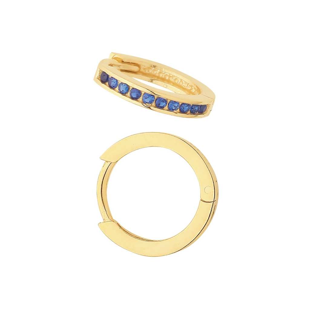9ct Yellow Gold Sapphire Hoop Earrings British Made 375 Hallmark Brand New Boxed