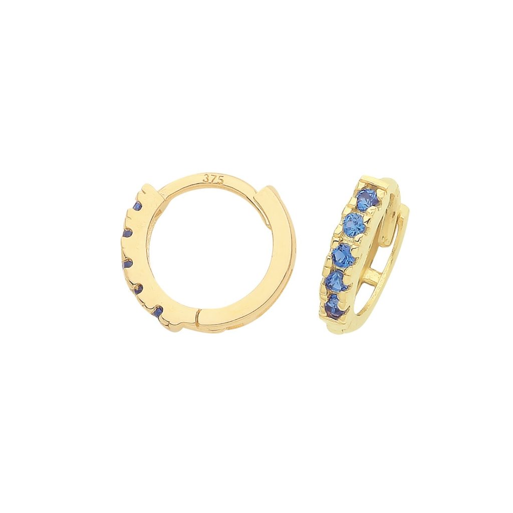 9ct Yellow Gold Sapphire Hoop Earrings British Made 375 Hallmark Brand New Boxed