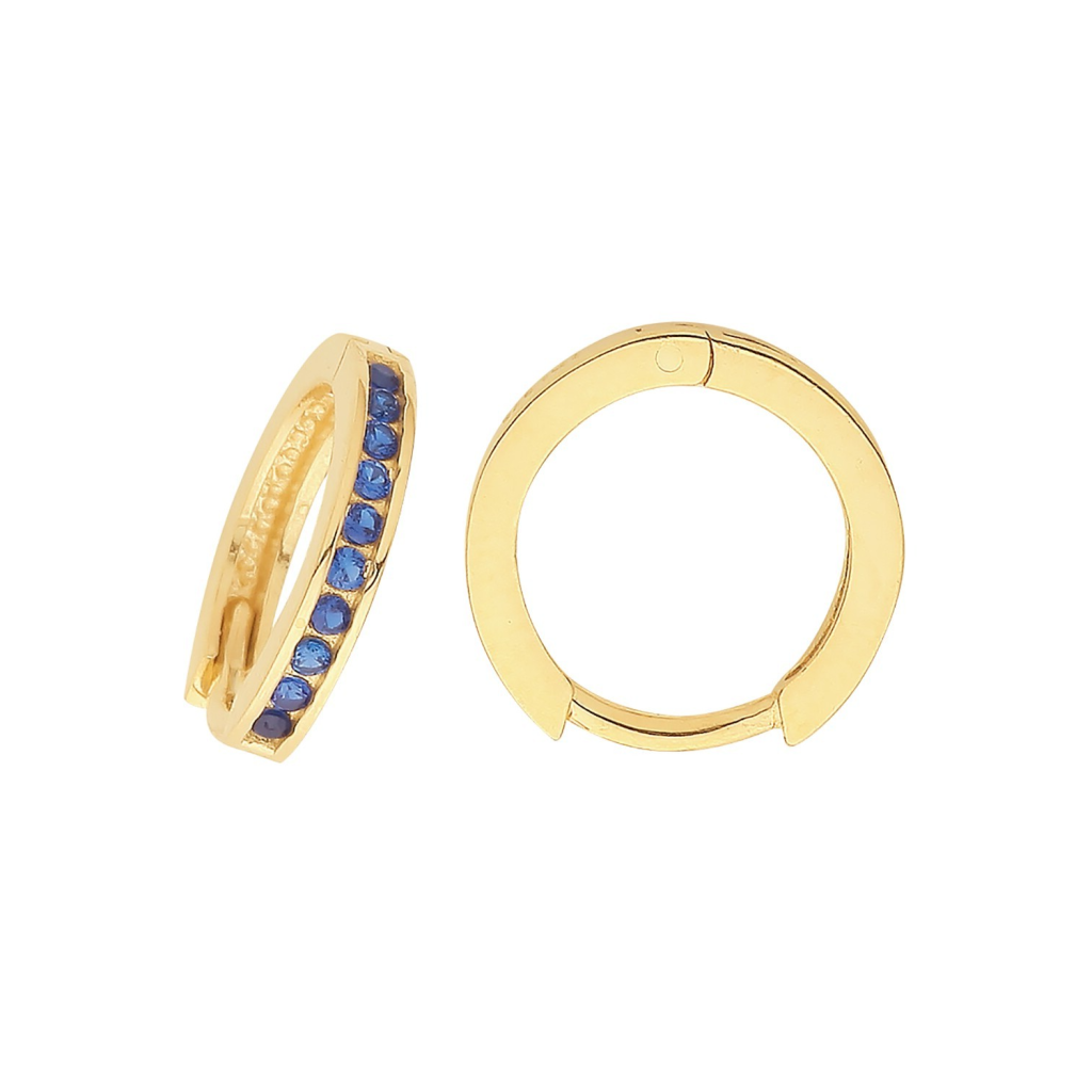 9ct Yellow Gold Sapphire Hoop Earrings British Made 375 Hallmark Brand New Boxed