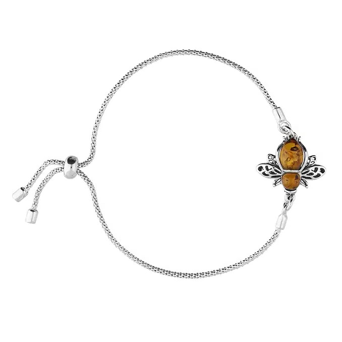 Amber Bumble Bee Bracelet Solid Sterling Silver 925 Hallmarked British Made