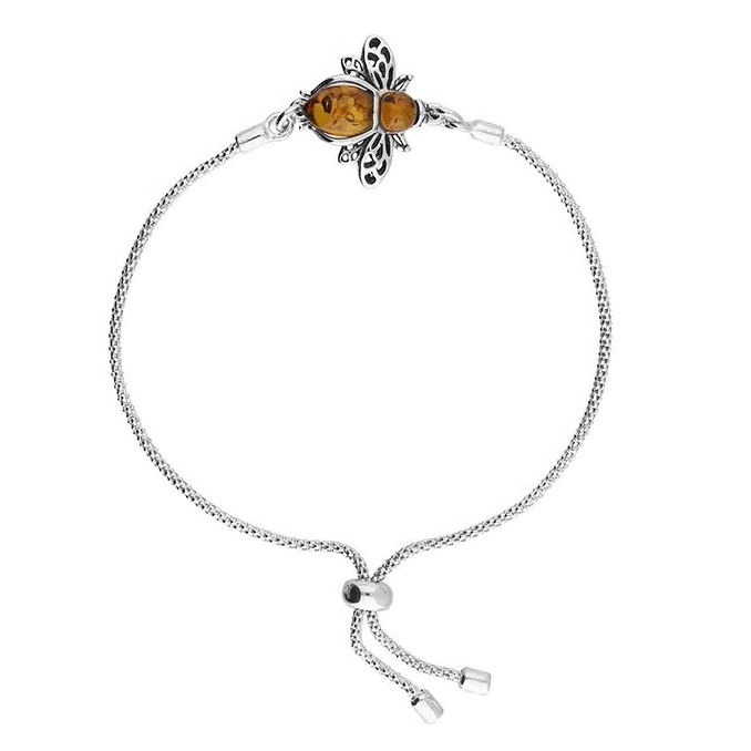 Amber Bumble Bee Bracelet Solid Sterling Silver 925 Hallmarked British Made