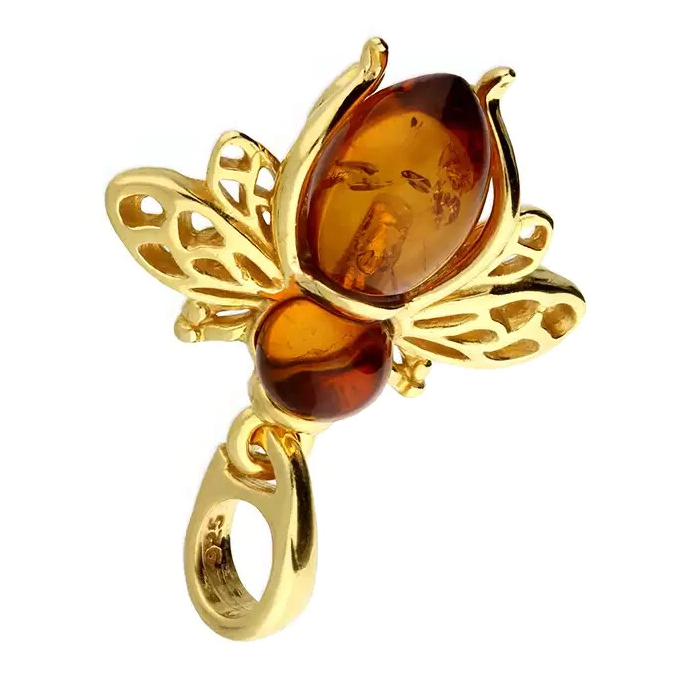 Amber Bumble Bee Pendant 24ct Yellow Gold Plated Hallmarked All Chain Lengths