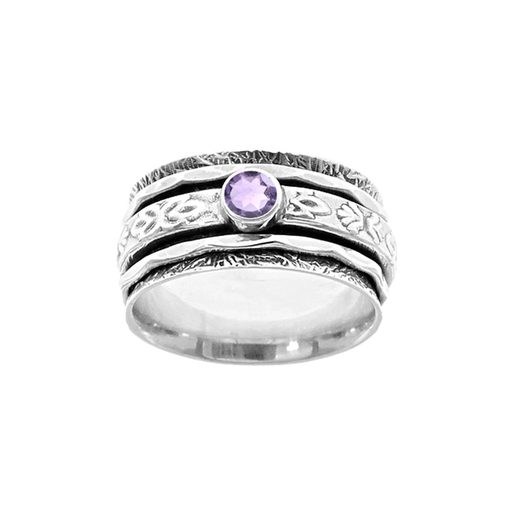 Amethyst Fleur De Lys Spinner Ring Sterling Silver 925 Hallmarked Size K - T