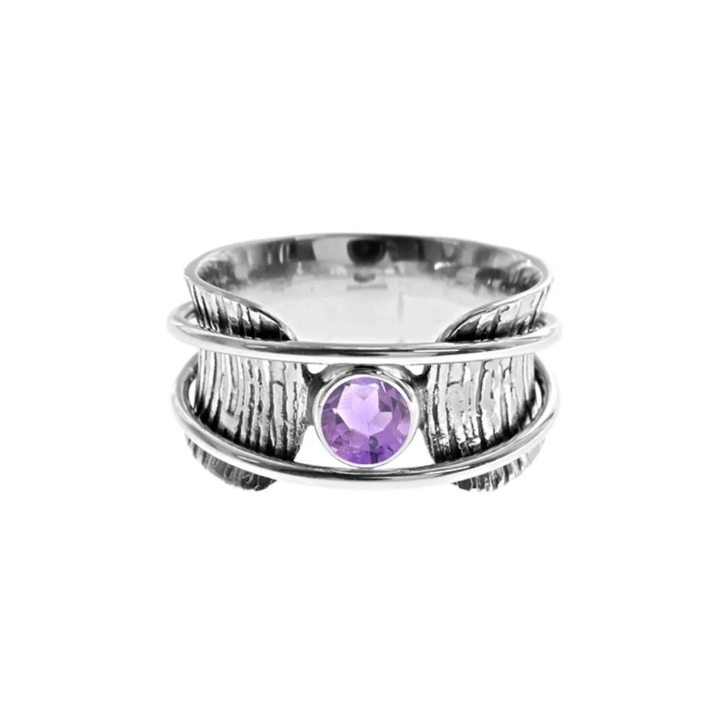 Amethyst Tree Bark Spinner Ring Sterling Silver 925 Hallmarked Size K - T