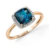 Cushion London Blue Topaz & Diamond Ring 375 Hallmarked Sizes L - Q