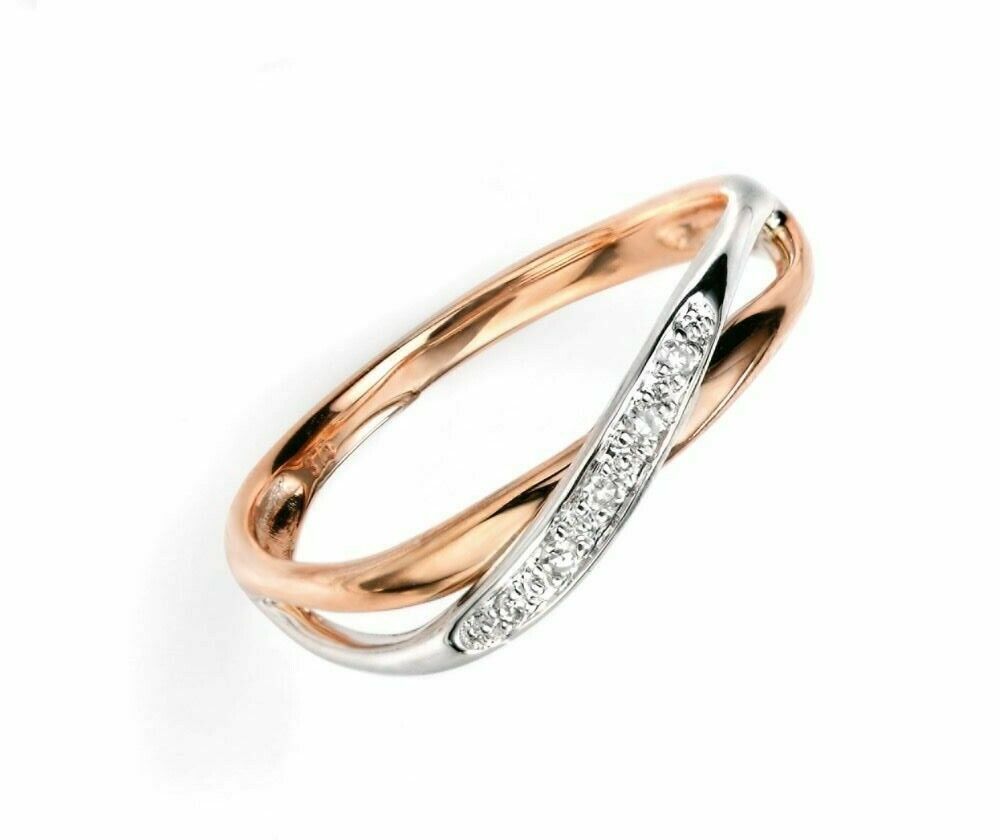 Diamond White & Rose Gold Wrap Over Eternity Ring Hallmarked Sizes L - Q