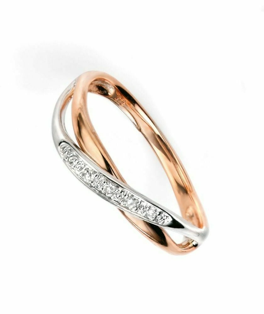 Diamond White & Rose Gold Wrap Over Eternity Ring Hallmarked Sizes L - Q