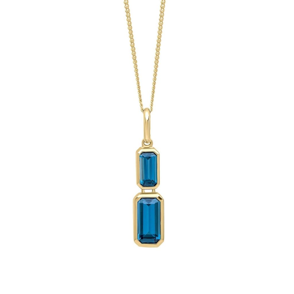 Double Stone Elongated Topaz Pendant 9ct Yellow Gold 375 Hallmarked British Made