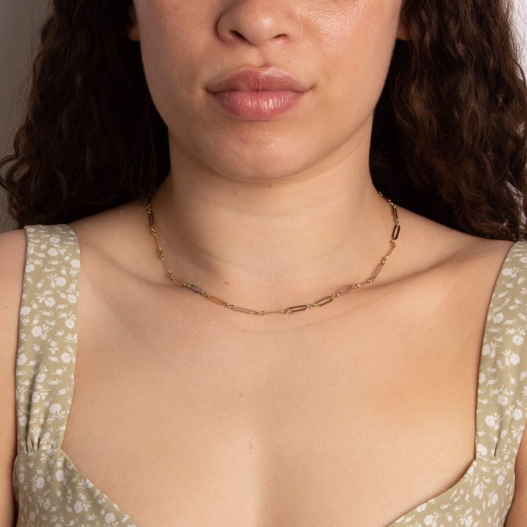 Elongated Necklace 9ct Mixed Gold 375 Hallmarked British Made