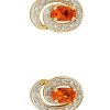 Fire Opal Swirl Earrings with Diamond in 9ct Yellow Gold British Made Brand New