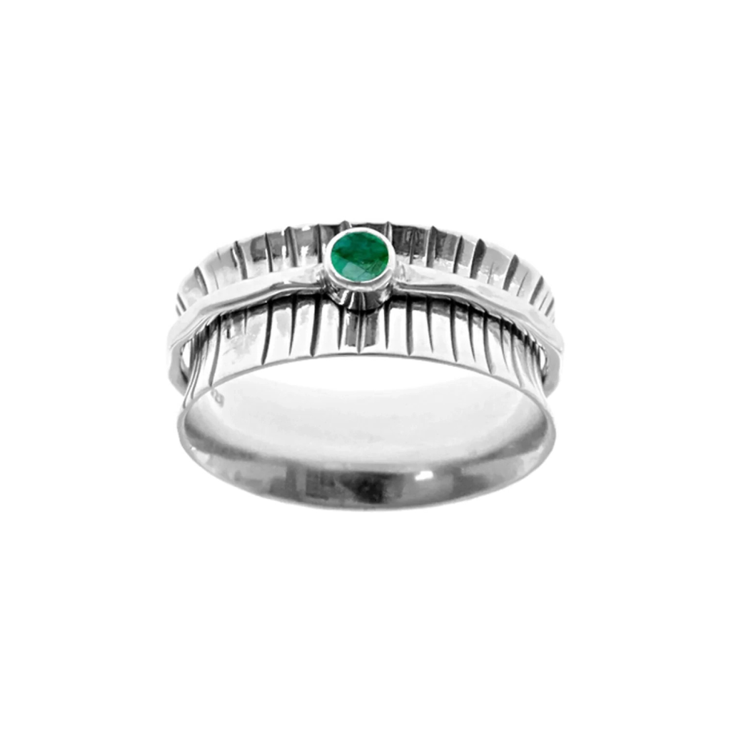 Flush Emerald Spinner Ring Sterling Silver 925 Hallmark British Made Size K - T