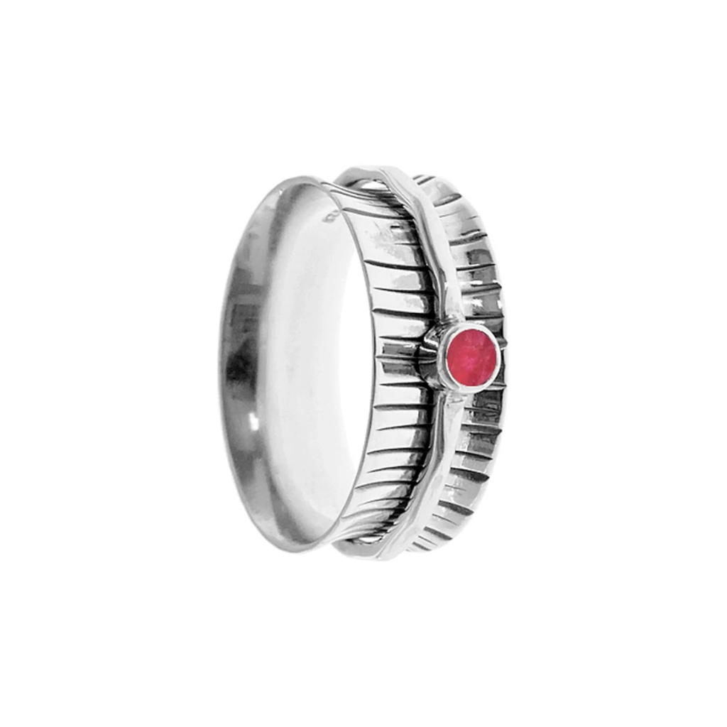 Flush Ruby Spinner Ring Sterling Silver 925 Hallmark British Made Size K - T