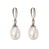 Freshwater Pearl/Diamond Drop Earrings 9ct White Gold 375 Hallmark British Made