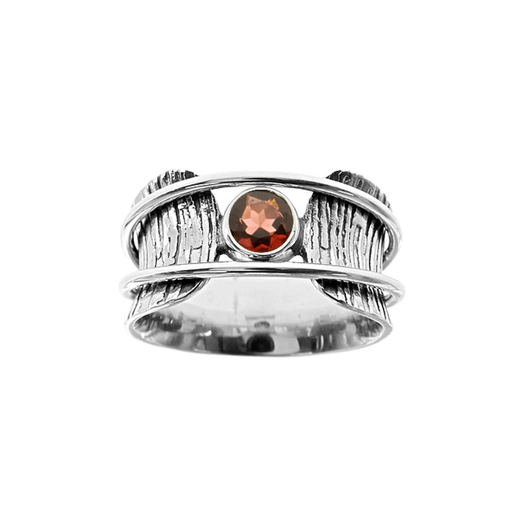 Garnet Tree Bark Spinner Ring Sterling Silver 925 Hallmarked Size K - T