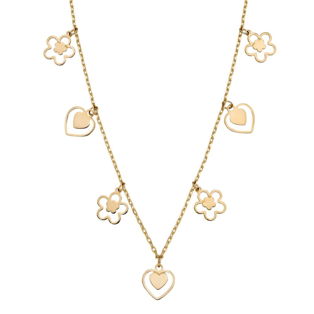 Heart And Flower Charm Necklace 9ct Yellow Gold 375 Hallmarked British Made