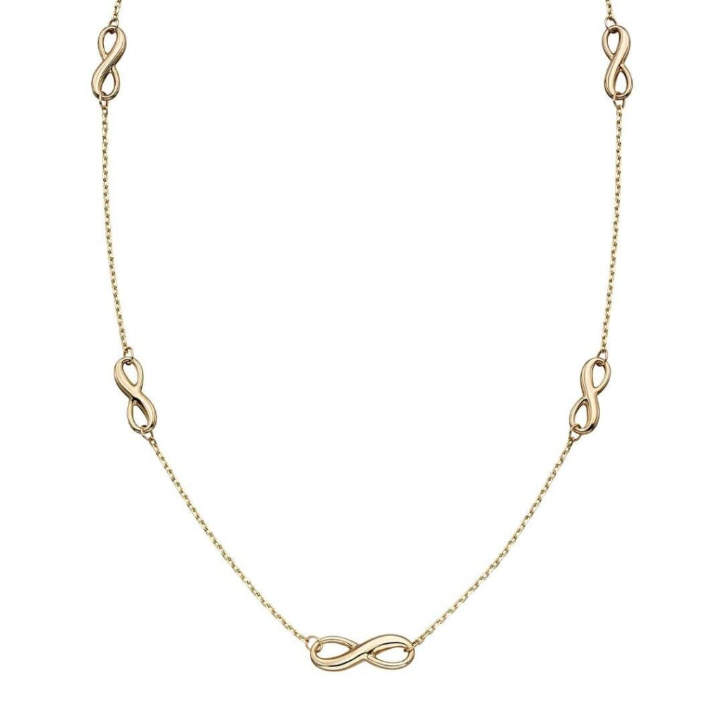 Infinity Station Necklace 9ct Yellow Gold 375 Hallmarked British Made 43cm