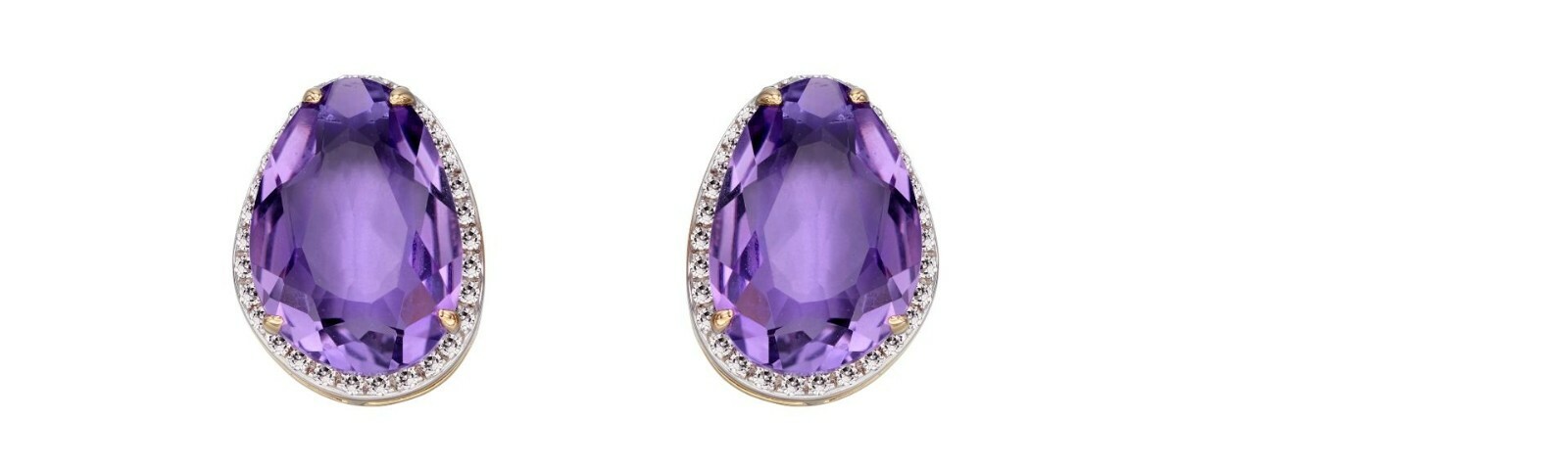 Irregular Shaped Amethyst Stud Earrings With Diamonds in 9ct Yellow Gold