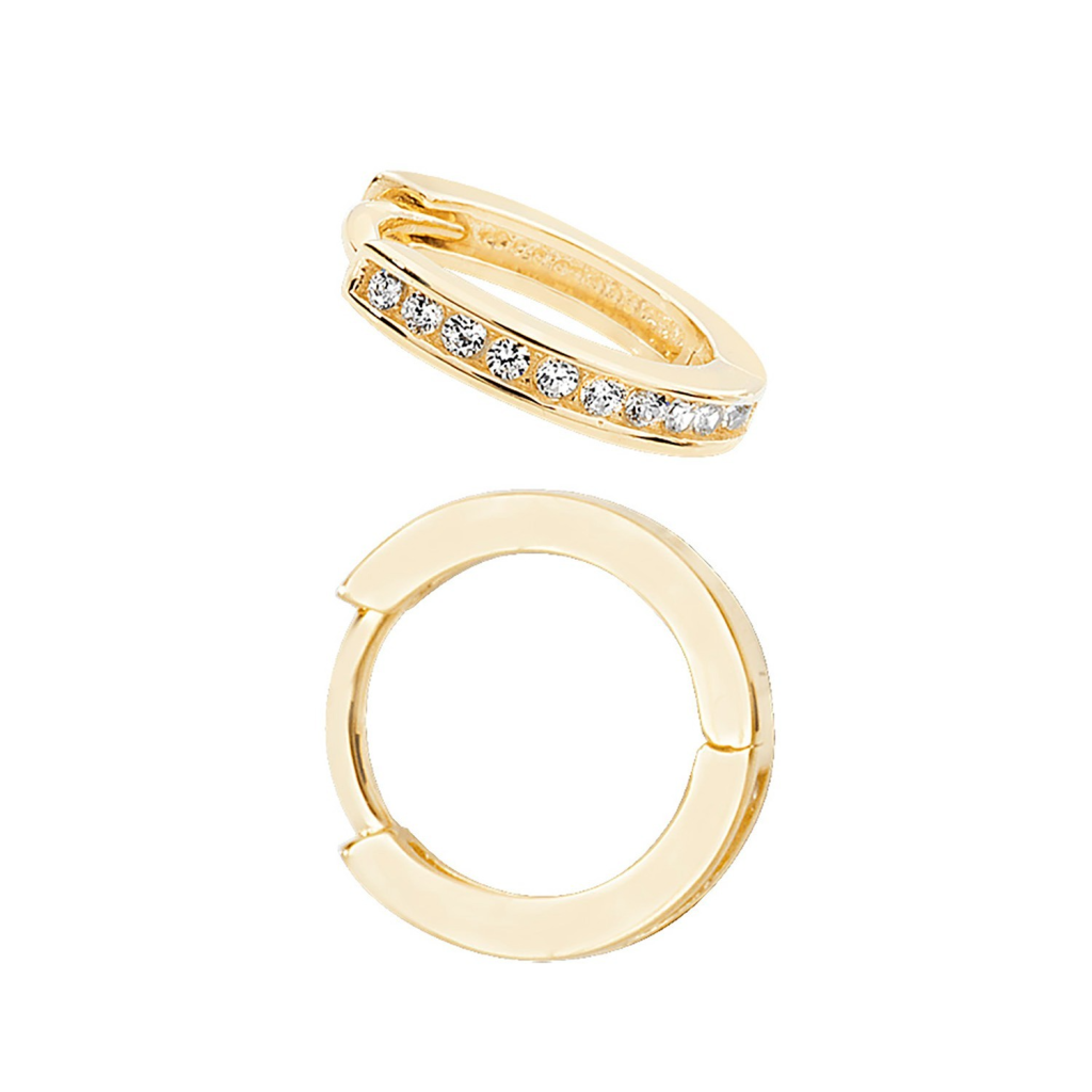 Mens 10 Stone Huggie Hoop Earring 9ct Yellow Gold 375 Hallmarked Brand New