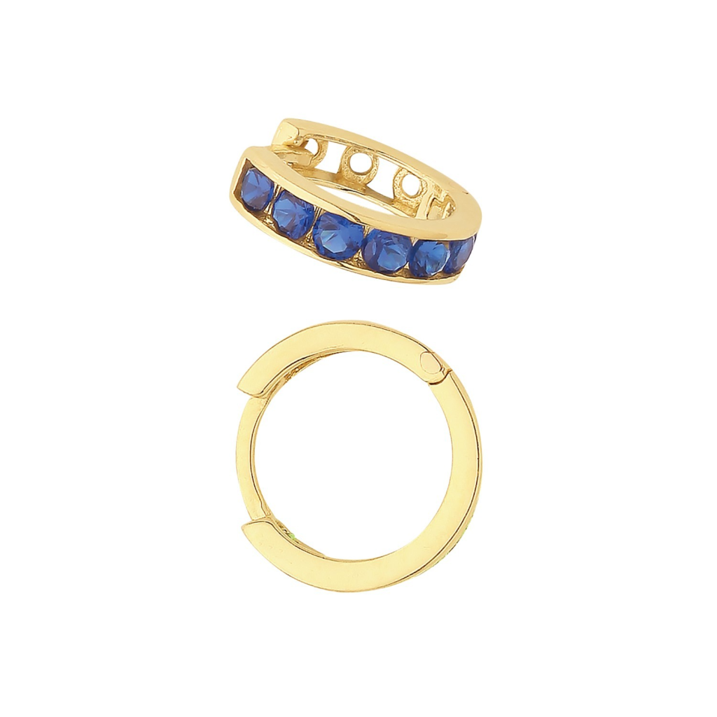 Mens 6 Sapphire Huggie Hoop Earring 9ct Yellow Gold 375 Hallmark Brand New Boxed