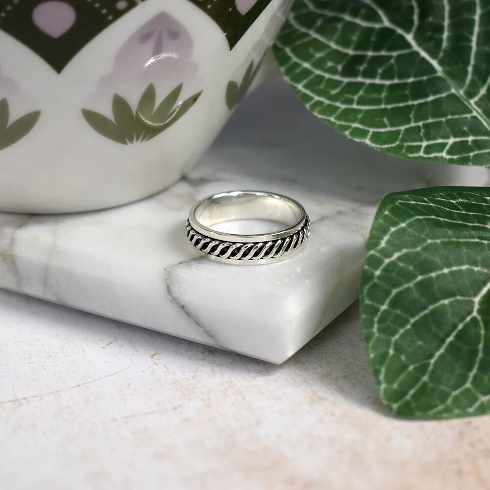 Mens Sterling Silver Pattern Spinner Rotating Ring 925 Hallmarked Sizes W - Z +1