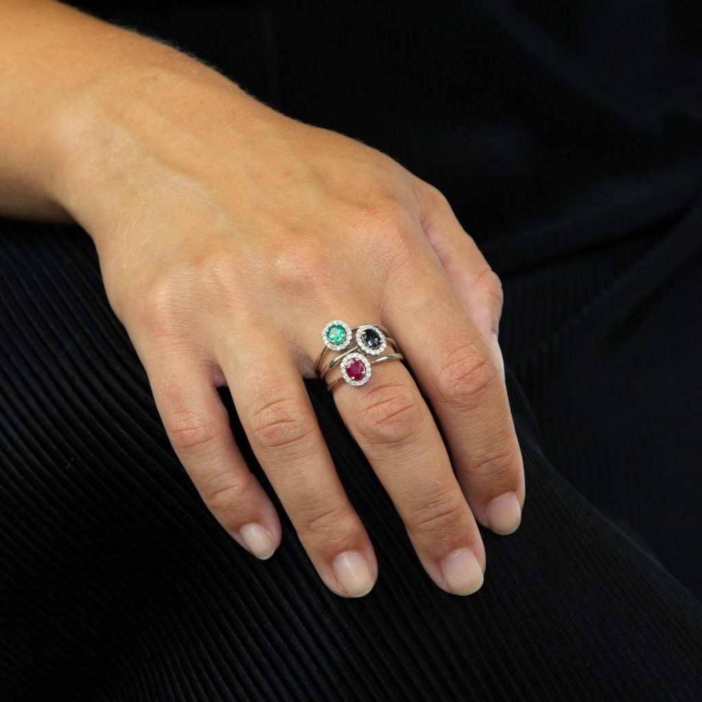 Natural Blue Sapphire Ring with Diamond Cluster Surround 9ct White Gold