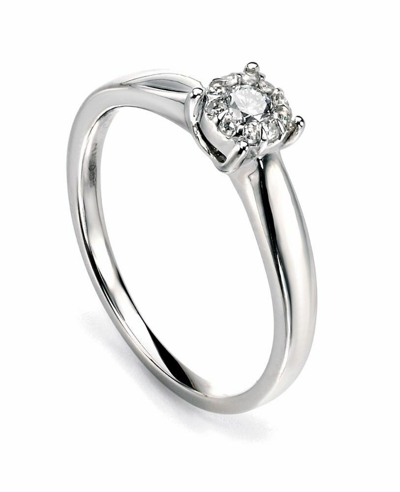 Natural Diamond Cluster Ring In Solid 9ct White Gold 375 Hallmarked British Made