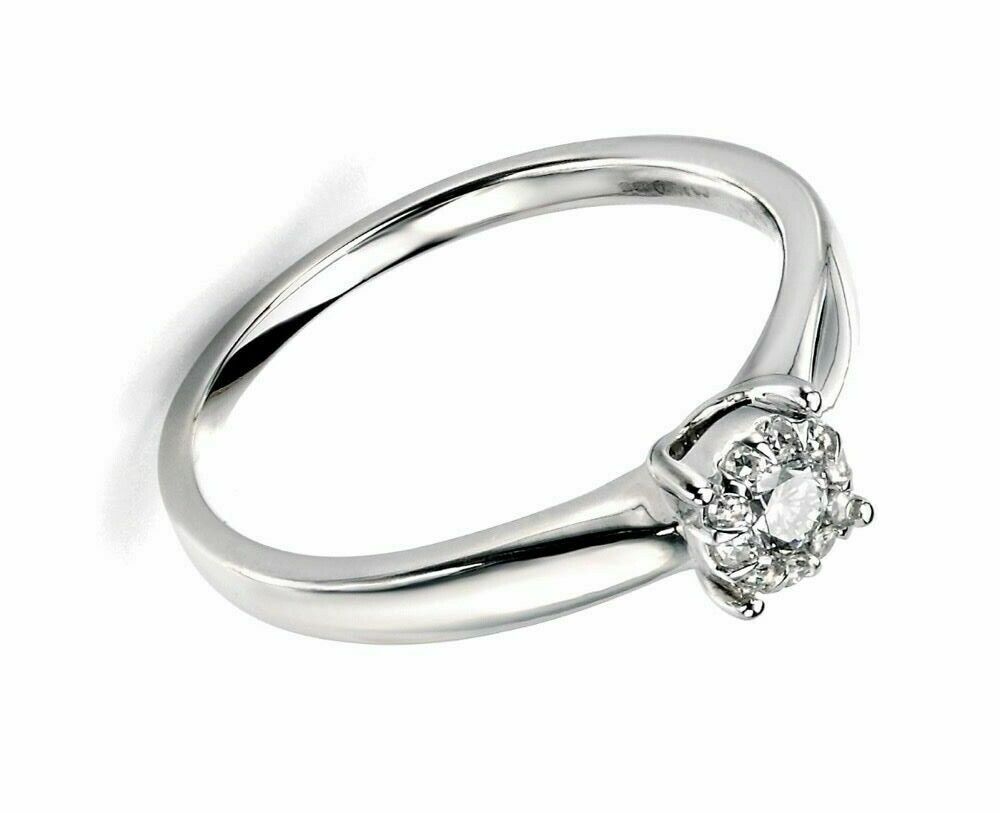 Natural Diamond Cluster Ring In Solid 9ct White Gold 375 Hallmarked British Made
