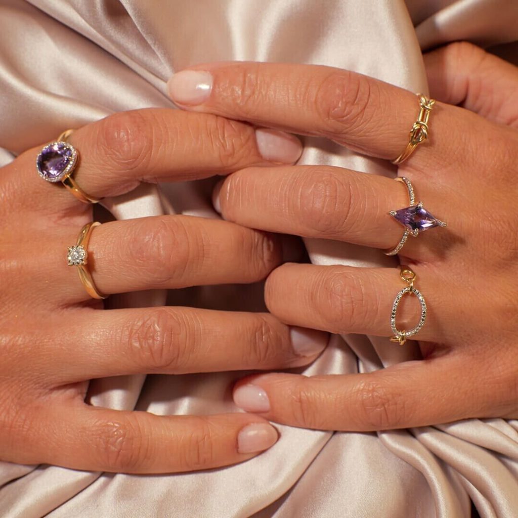 Organic Halo Amethyst And Diamond Ring 9ct Yellow Gold 375 Hallmark Sizes L - Q