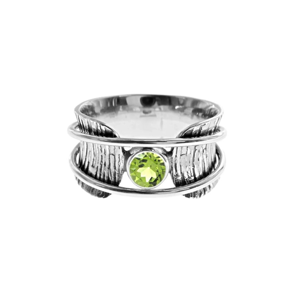Peridot Tree Bark Spinner Ring Sterling Silver 925 Hallmarked Size K - T