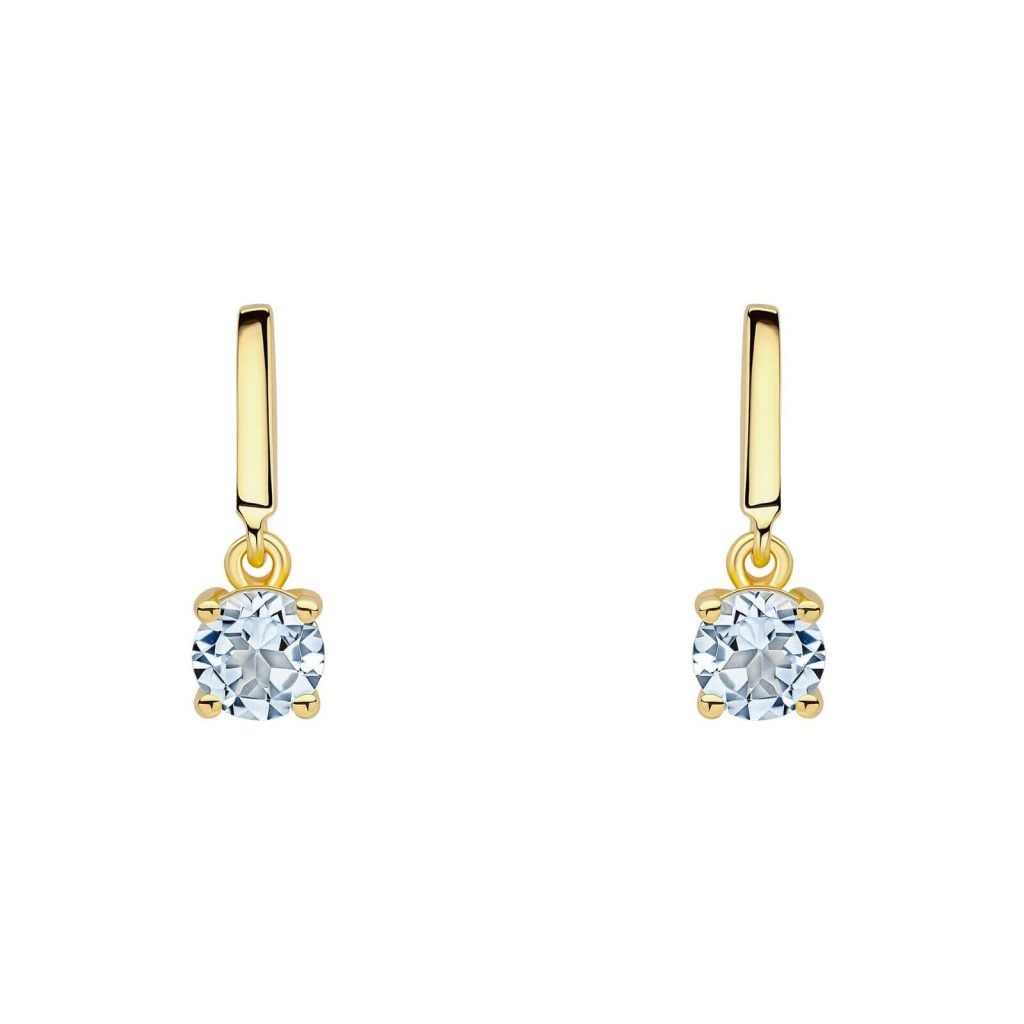 Prong Blue Topaz Drop Earrings 9ct Yellow Gold Plated Hallmarked Brand New Boxed