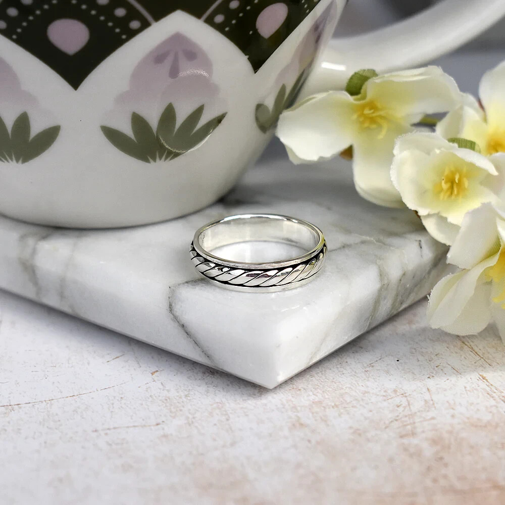 Roped Spinner Ring Sterling Silver 925 Hallmarked British Made Size L - T