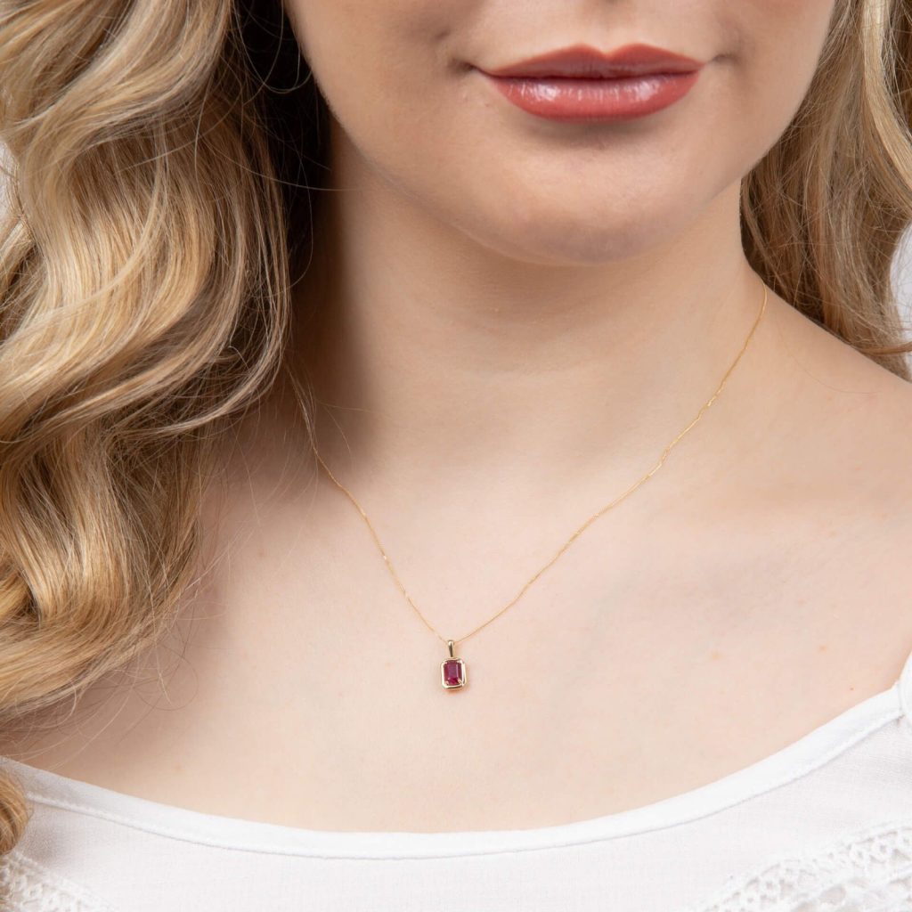 Solitaire Octagon Ruby Pendant Yellow Gold 375 Hallmarked British Made